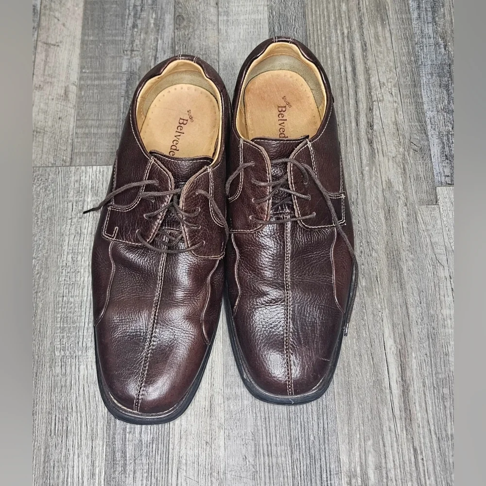 💚💙Belvedere‎ Studio Bay Bridge Men's Brown Pebbled Leather Dress Shoes Sz 11D